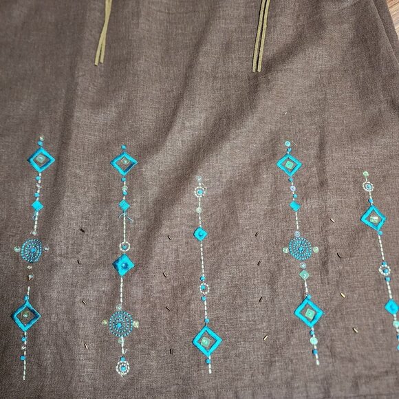 REQUIREMENTS Petite Solid All Brown Embroidered Beaded Skirt Set Womens PM - Picture 10 of 11